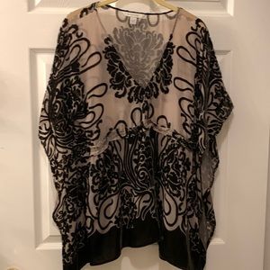 BOSTON PROPER BLACK/NUDE BURNOUT VELVET TOP(CAFTAN FLOAT STYLE) SZ M BLOUSE/TOP